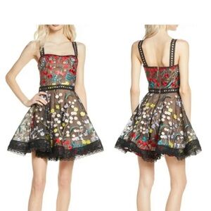 Size 8 Bronx and Banco Floral embroidered flare dress